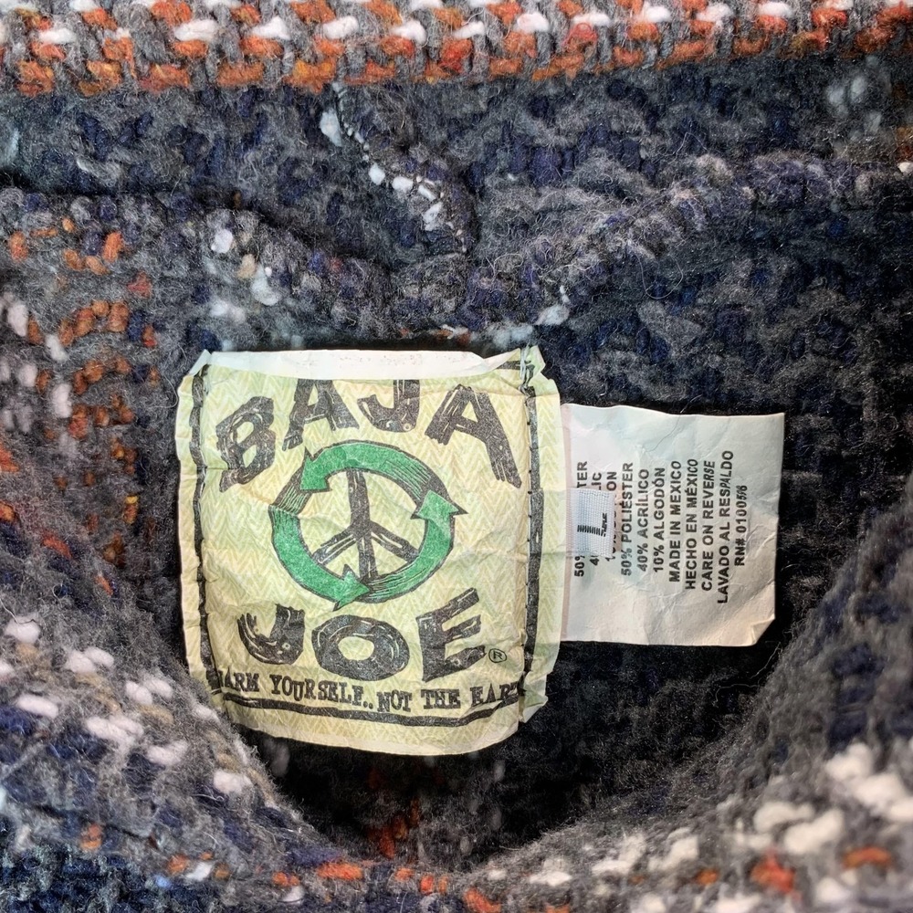 Baja Joe Hoodie Men LG Blue & Gray Striped Woven Pullover Baja Mexican Poncho - Picture 4 of 15